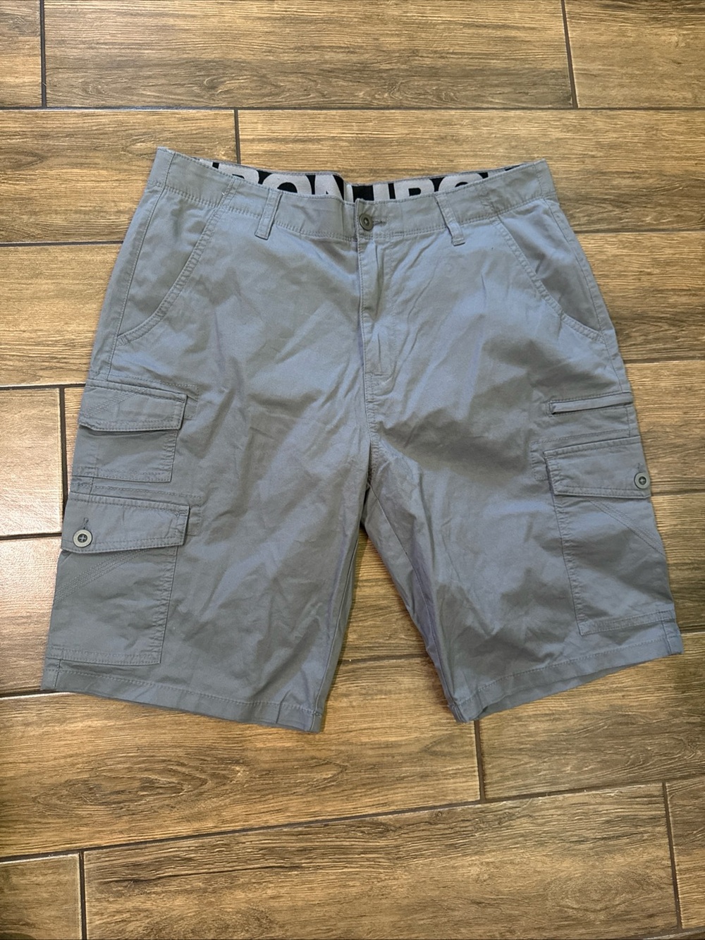 Iron Mens Chino Gray Shorts Size 34X10 Stretch Flat Front Casual Cotton
